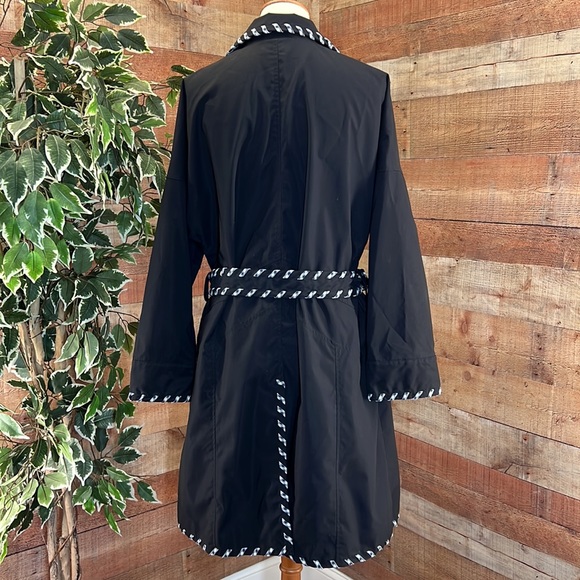 SAMUEL DONG Black Trench Coat with Plaid Trim - Picture 6 of 15